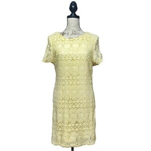 Lulu’s Dress XL Yellow Short Sleeves Love You For Eternity Lace Shift Zip Back